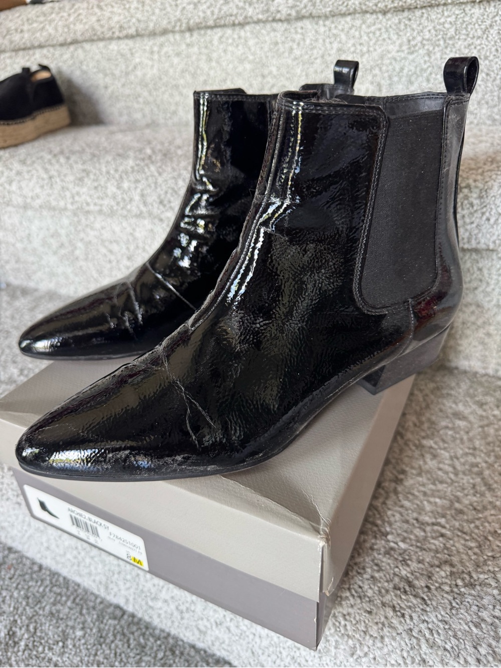 Black Patent Franco Sarto Archie2 ankle  Boots Womens 1” heel